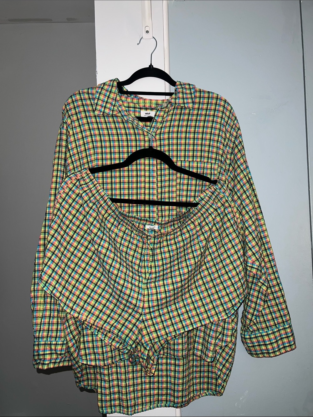 Aerie Multicolor Plaid Button-Down Shirt + Shorts
